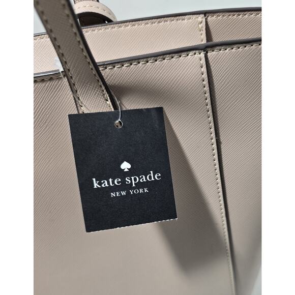 Kate Spade Dana Tote Saffiano Warm Beige Purse KB617 Bag Charm NWT $359 - Picture 5 of 13